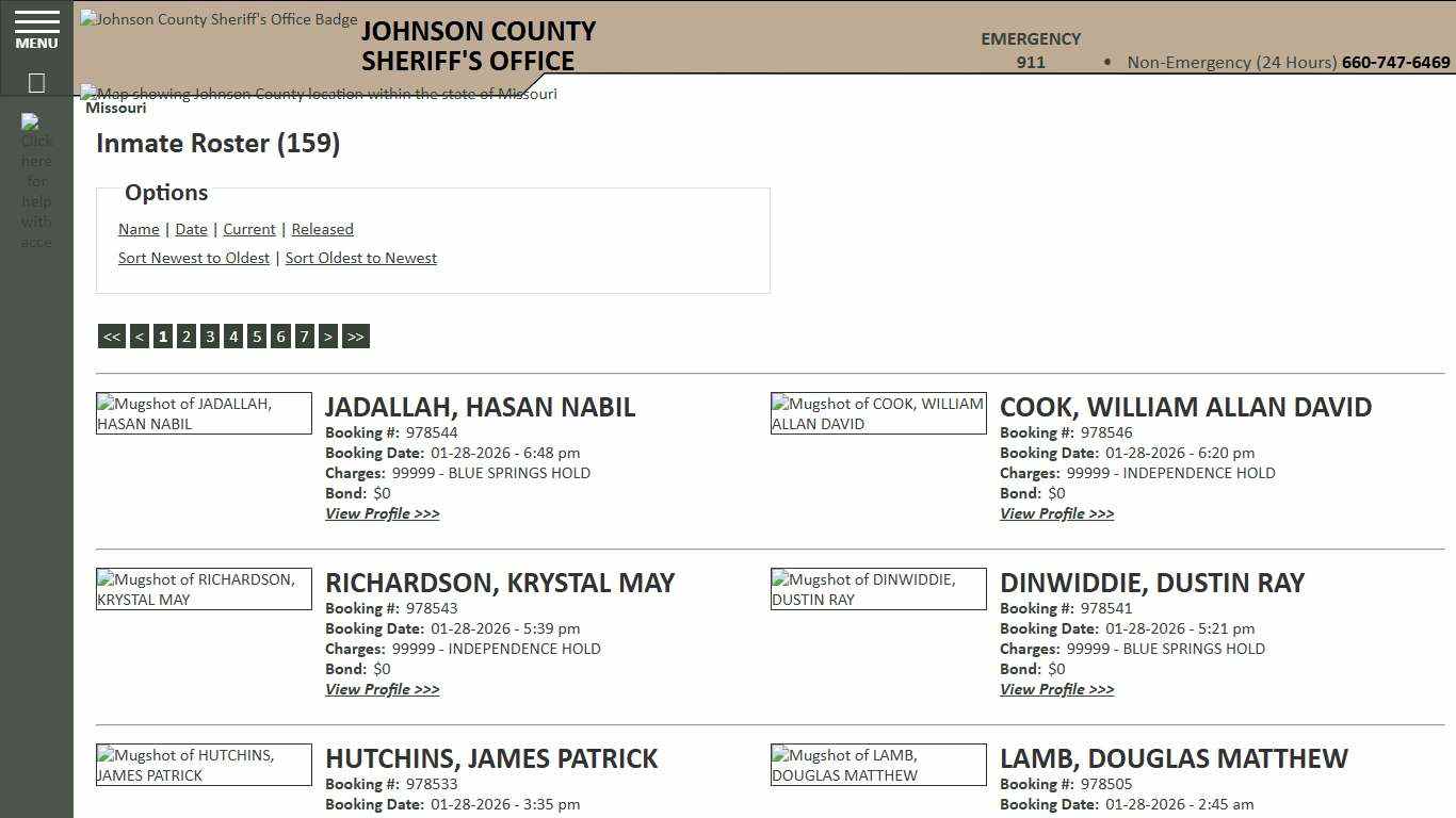 Inmate Roster - Current Inmates Booking Date Descending - Johnson County Sheriff MO