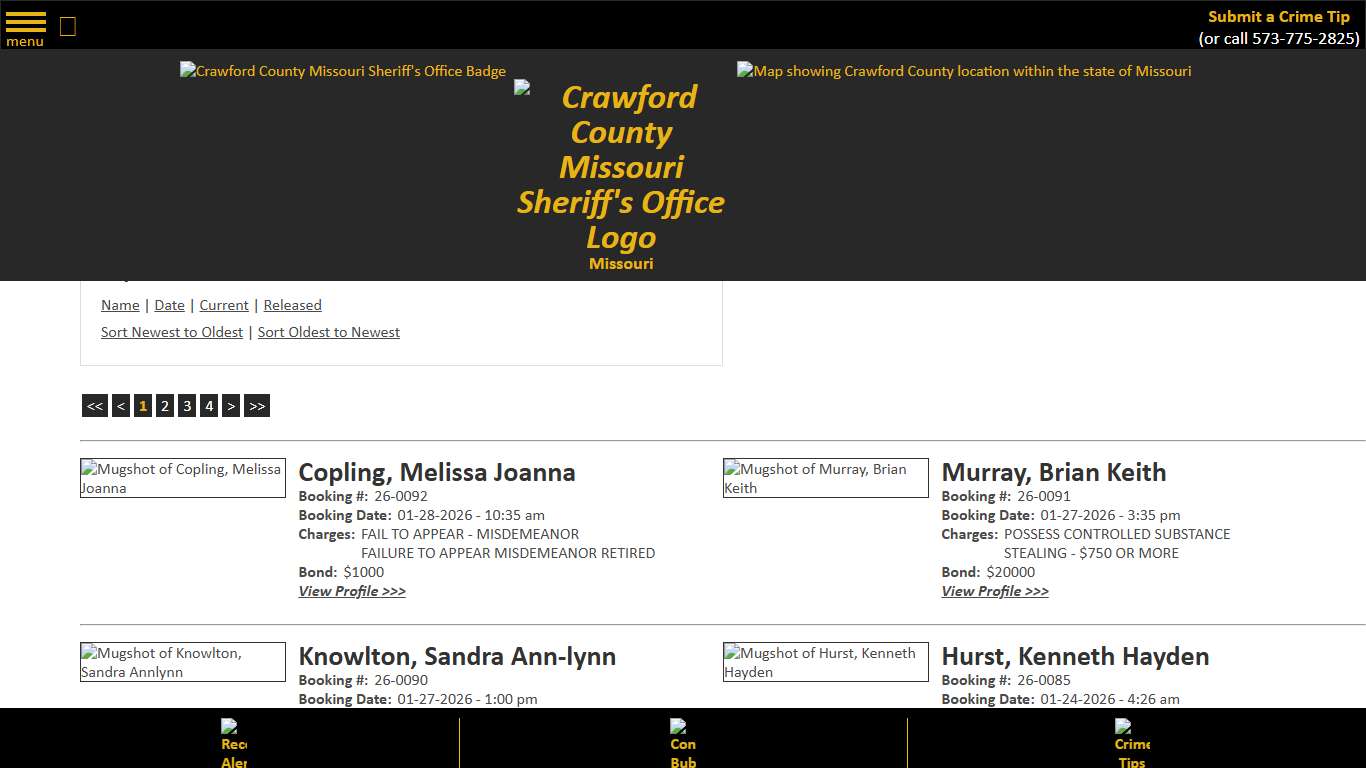 Inmate Roster - Current Inmates Booking Date Descending - Crawford County Sheriff MO